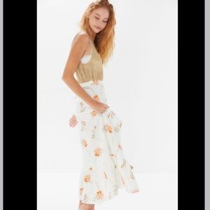 Linen Ruffle Button-Front Floral Maxi Skirt BNWT!